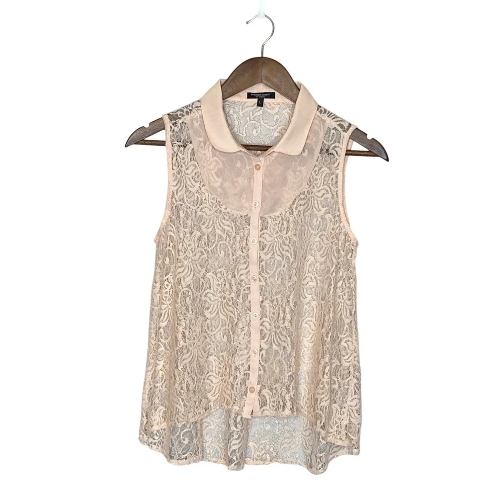 Sheer Floral Lace Top Womens Size L Peach Coquette Cottage Festival Shabby Chic - Picture 1 of 9